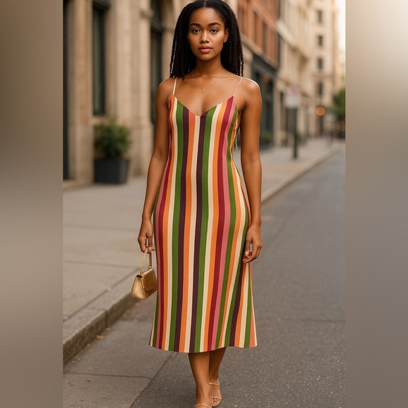 Reformation Jaxon Sunburst Colorful Striped
Open Back Midi Slip Dress - Picture 1 of 8
